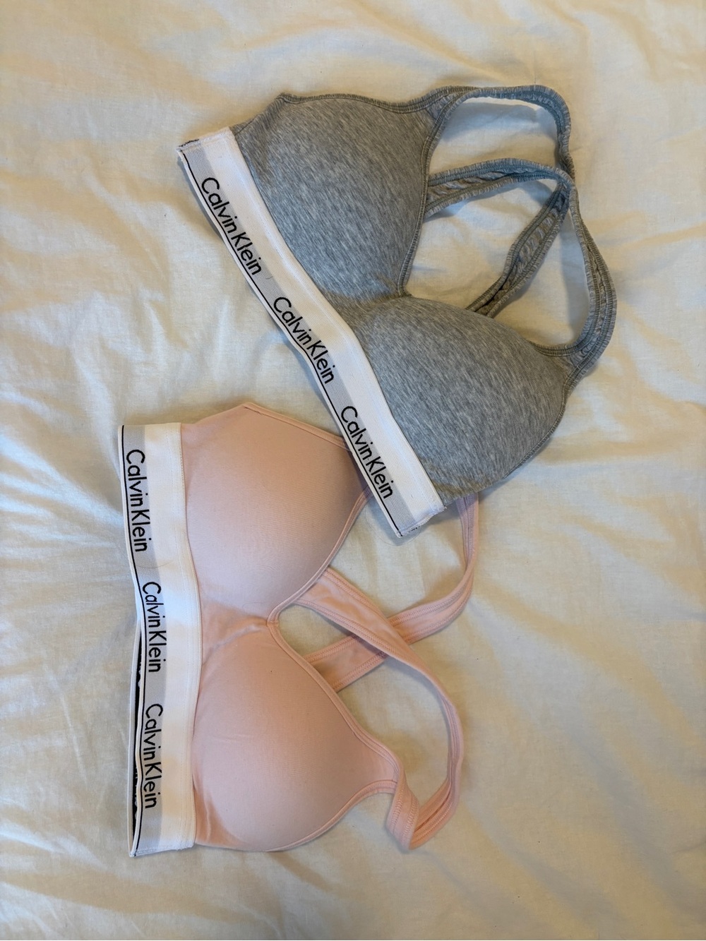 Calvin Klein Gray Heather & Light Pink Logo Band Bralettes